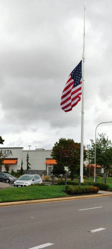 The flag on South 320th Street was lowered in honor of Bob Kellogg Senior upon the news of his passing. (Photo provided by the Mayors office)
