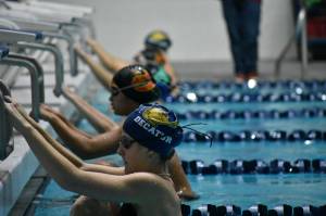 The first leg of the 200 IM gets ready at the all-city meet. Ben Ray / The Mirror