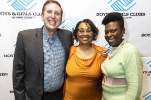 Doug Baxter Jenkins, State Rep. Jamila Taylor, and Cynthia Ricks-Maccotan at the Boys and Girls Club of King County Great Futures Gala in 2022. Cynthia is on the board of the Boys and Girls Club of King County. Photo provided by Cynthia Ricks-Maccotan