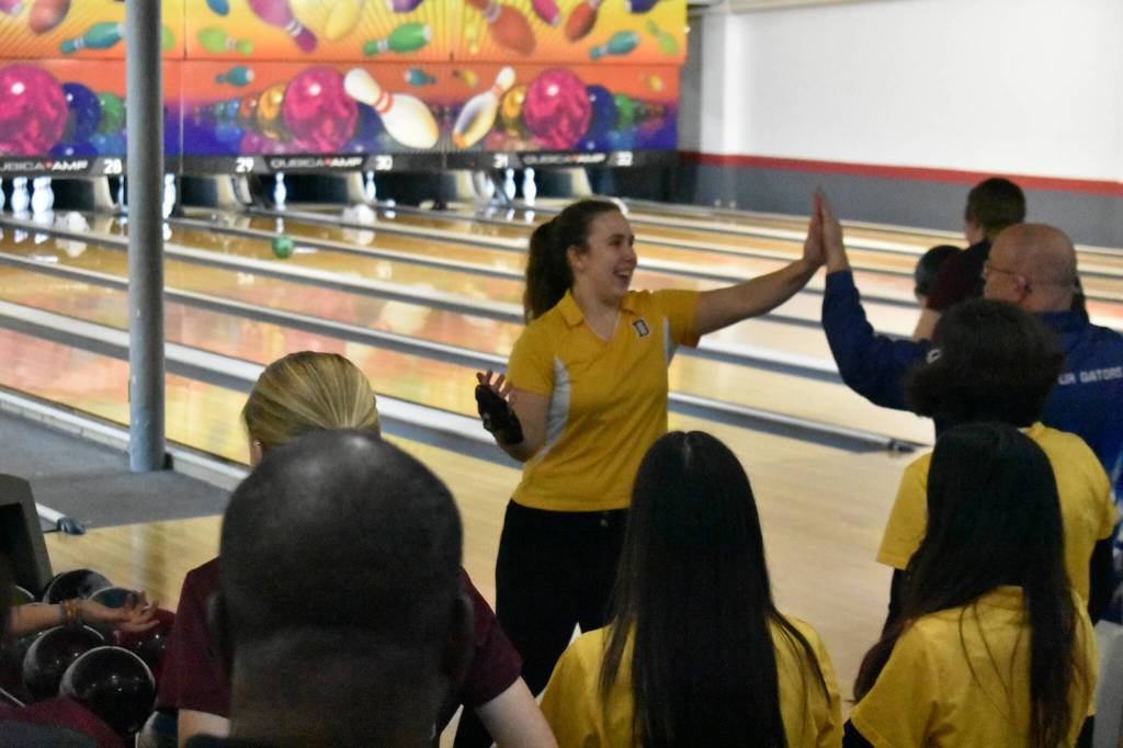 Ben Ray / The Mirror
Mack Hatten gets some high-fives from Coach Doug Toland after a strike.