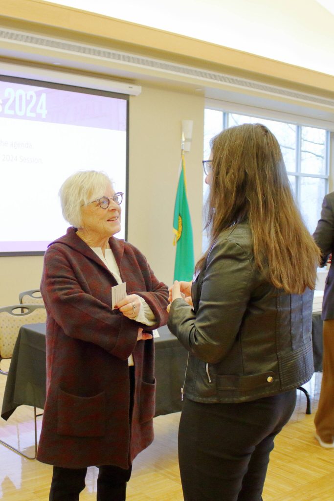 30th District Senator Claire Wilson talks with a Federal Way city staff member after the event. (Photo by Keelin Everly-Lang / FW Mirror)