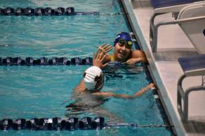 Decatur and Thomas Jefferson swimmers high five after a race at King County Aquatic Center. (Ben Ray / The Mirror)
Decatur and Thomas Jefferson swimmers high five after a race at King County Aquatic Center. Ben Ray / The Mirror