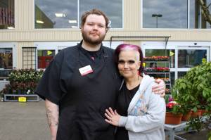 Jonathan Verbiscar and wife Lori Kline at the Fred Meyer where they now work together. Jonathan is the first graduate from FUSIONs new job skills program, which helped him secure his job and find more stability for the couple and their daughter. Photo by Keelin Everly-Lang/The Mirror