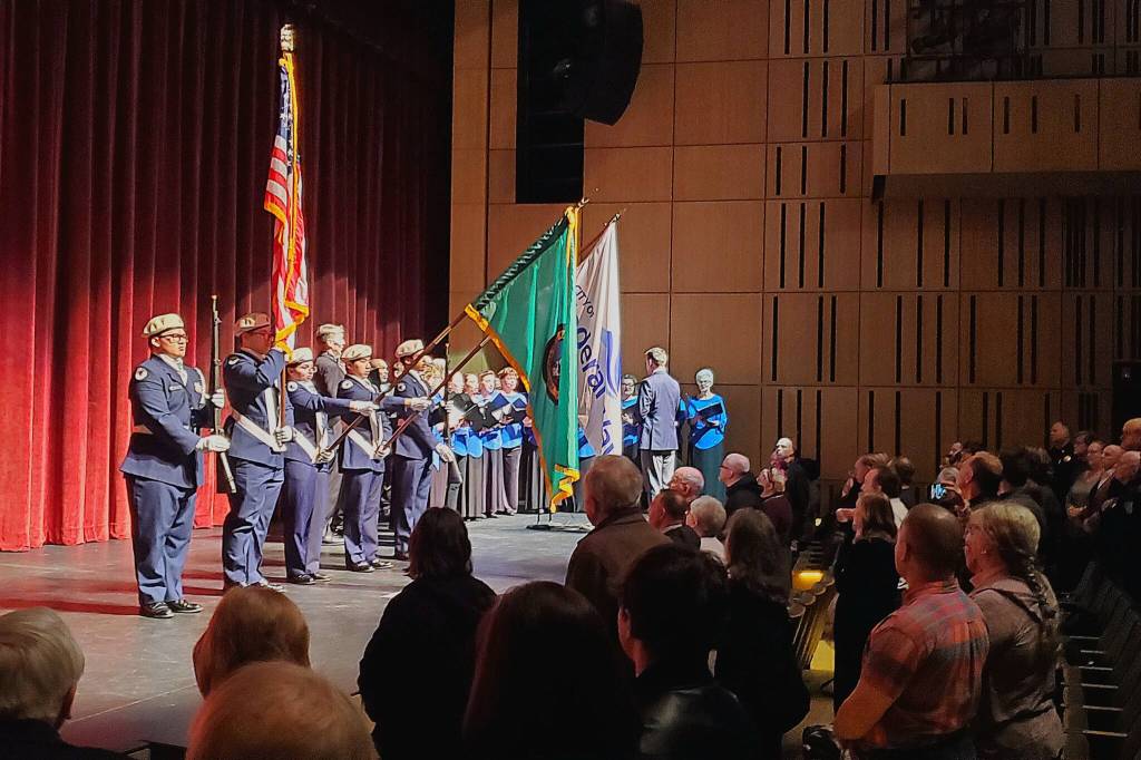 The Todd Beamer JROTC presented the colors and the Federal Way Chorale sang the National Anthem at the Mayors State of the City address. Photo by Keelin Everly-Lang / The Mirror