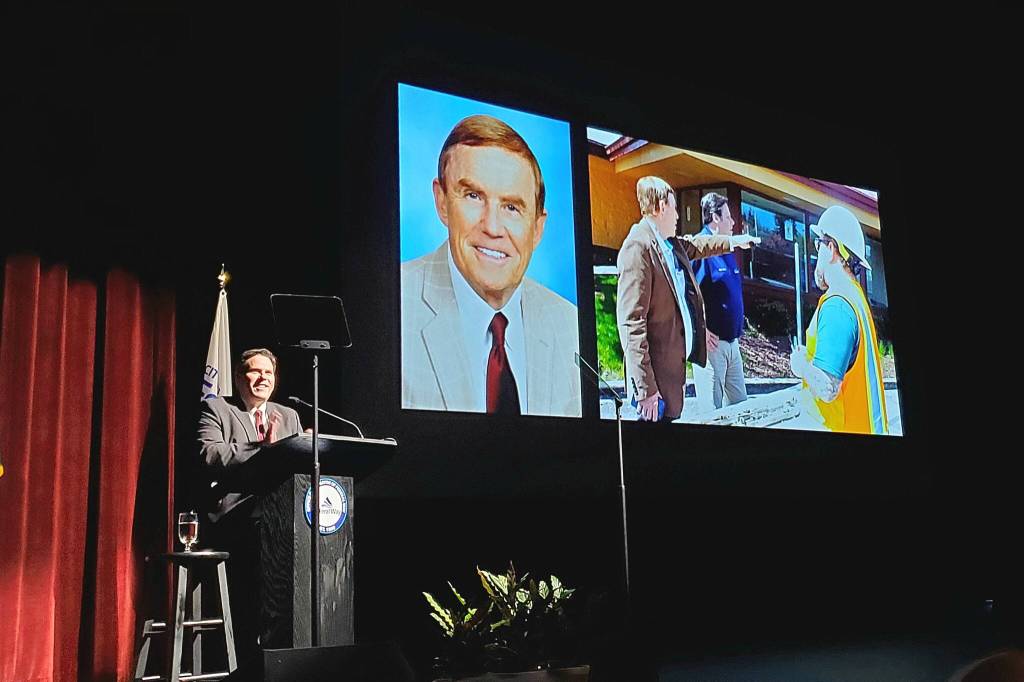 Mayor Jim Ferrell told the crowd at the PAEC that the state of the city is strong at the State of the City address. Photo by Keelin Everly-Lang / The Mirror