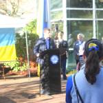 Raising of the Ukrainian flag at Federal Way City Hall on Friday, Feb. 23. (Photo by Keelin Everly-Lang / The Mirror)