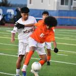 Diego Martinez-Rios battles a Lion for possession early in the contest against the Lions. Ben Ray / The Mirror