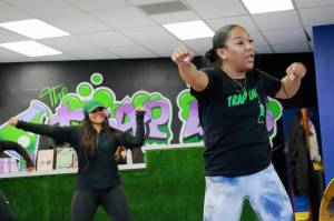 Scene from a high energy dance fitness class at the Trap Lab. Photo by Keelin Everly-Lang / The Mirror.