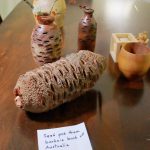 Artist Dick Ode will share vases, candle holders and more wooden pieces that he has created using wood turning techniques on a lathe. He enjoys using unique materials, like this seed pod from Australia that he purchased in Seattle. Photo by Keelin Everly-Lang / The Mirror