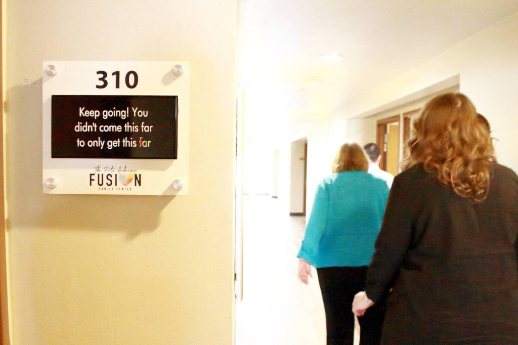 A sign in the hallway at the Pete Andersen Family Shelter shares an encouraging message. Photos by Keelin Everly-Lang / The Mirror