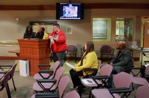Tirzah Idahosa, Trenise Rogers and Allison Fine share a letter on May 21 as members of the Diversity Commission responding to an incident of a racist message displayed on an electronic message board in February. Photo by Keelin Everly-Lang / The Mirror