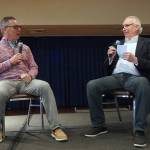 Steve Largent (left) and Steve Raible having a conversation at the Scholar-Athlete Breakfast. Photo By Joshua Solorzano/The Mirror