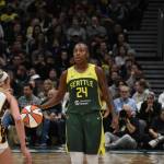 Jewell Loyd brings the ball up the floor for the Storm. Ben Ray / The Mirror