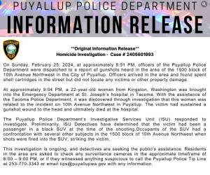 The information release from the Puyallup Police Department. Photo from the Puyallup Police Department Facebook page