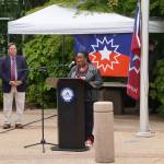 We gather today to raise this flag in celebration and remembrance. Let this flag serve as a powerful reminder of the hardships African people endured in this country and the struggles they have overcome and continue to face today, Diversity Commission Chair Saudia Abdullah said to the crowd outside City Hall. Photo by Max Burchi/The Mirror
