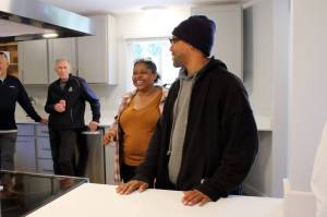 December and Keith see the home they will be living in for the next six to nine months for the first time. Photo by Keelin Everly-Lang / The Mirror