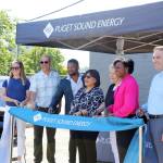 Mackenzie Martin, Miguel Maestas, Edwin Wanji, Estela Ortega, Jamila Taylor and John Mannetti cut the ribbon for the new solar panels at the El Centro Skate Rink. Photo by Keelin Everly-Lang / the Mirror