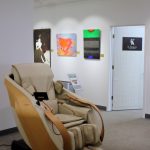 Luxury massage chairs fill much of the space within Gallery K and a door along the gallery wall leads into a beauty salon specializing in Korean beauty products and techniques. Photo by Keelin Everly-Lang / the Mirror