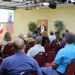 Sound Transit interim CEO Goran Sparrman speaks to a crowd on Sept. 5 at the Sound Transit Town Hall hosted by Pete Von Reichbauer at KO-AM TV station in Federal Way. Photo by Keelin Everly-Lang / the Mirror