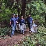 Volunteers work to clear out trash and debris from within the Hylebos wetlands. From left to right: Don Palumbo, Craig Patrick, Trace Palumbo and Juan Juarez. Photo provided by Stand Up Federal Way Community