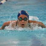 Decatur swimmer doing the breaststroke during the IM relay. Ben Ray / The Mirror