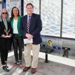 Ghanya Thomas, Maisha Barnett and Mayor Ferrell at the unveiling of the first historical marker celebrating the Connas legacy in Federal Way - a bus station shelter mural. Photo by Keelin Everly-Lang / The Mirror