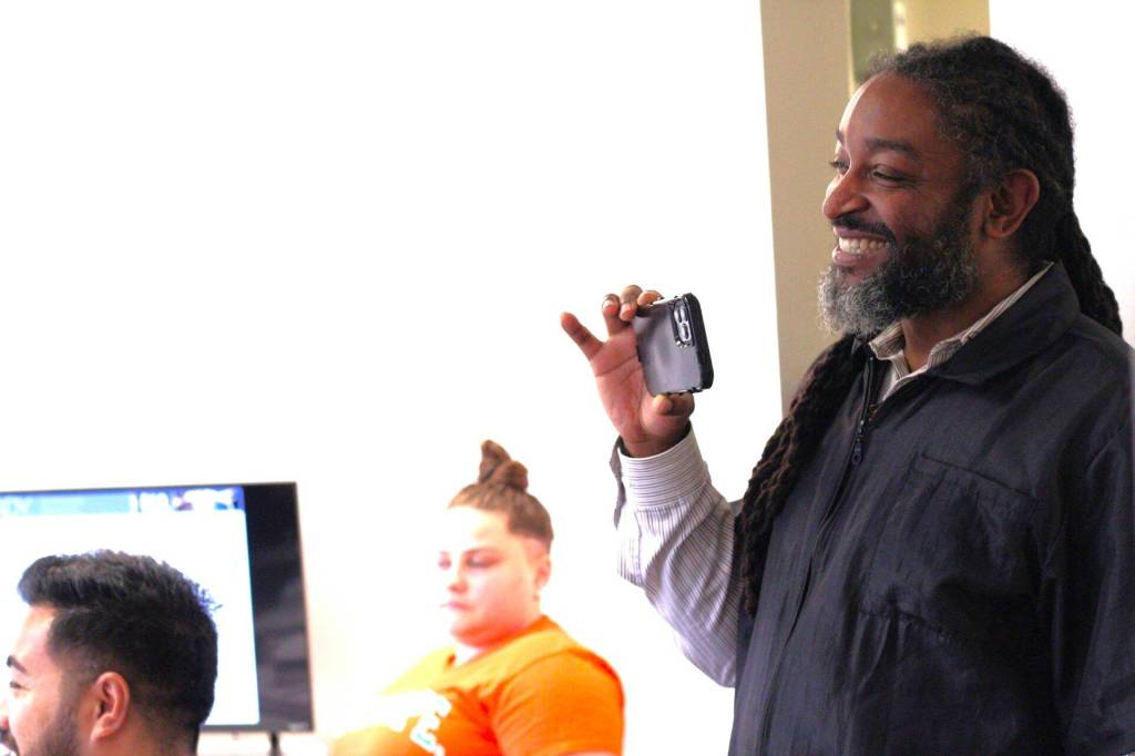 Lamont Styles records guest speaker MJ Burgos, who shares some professional advice from his many years of experience as a barber.