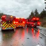 Emergency vehicles respond Oct. 21 to the State Route 18 crash in Maple Valley that killed a Kent baby. COURTESY PHOTO, Puget Sound Fire
