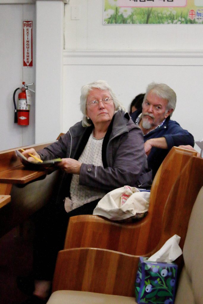 Mary Ehlis takes notes during public comment at the meeting to discuss possibilities for a Brooklake Master Plan. Photo by Keelin Everly-Lang / the Mirror
