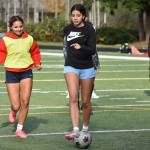 Juliana Delucio control the ball at practice during a drill. Ben Ray / The Mirror