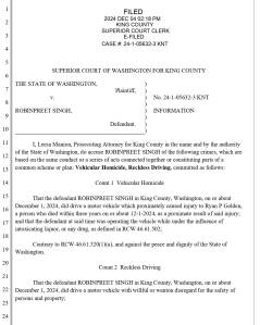 Robinpreet Singhs charging documents. Photo courtesy of King County Superior Court.