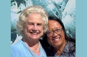 Helena Reynolds (right) with Mary Anne Hamilton at her 89th birthday party in Seminole, Florida, in February 2023. Mary Anne and Helena wrote the book Destined to Be a Hamilton. Photo provided by Helena Reynolds.