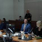 Leonel Gonzalez at his sentencing and the victims mother reading a statement to the judge at the sentencing. Photo by Joshua Solorzano/The Mirror.