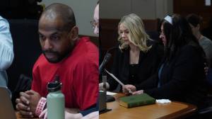 Pictured left: Leonel Gonzalez at his sentencing. Pictured right: The victims mother reading a statement to the judge at the sentencing. Photo by Joshua Solorzano/The Mirror
