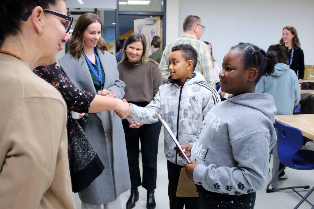 Photo by Keelin Everly-Lang / the Mirror
Youth ambassadors from Lake Grove Elementary School met guests visiting for the Closing the Gap Award before leading a tour to show the program in action.