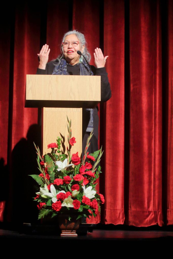 Katherine Festa shared a land acknowledgement at the beginning of Federal Ways MLK Jr. Celebration this year. Photo by Keelin Everly-Lang / the Mirror