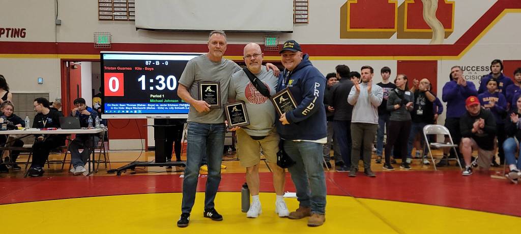 From left to right: Tom Eilertson, Michael Alvick and Dennis McCloud honored at Kilo Middle School for their work. Photo provided by Brett Lucas.