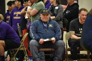 Sacajawea coach Dennis McCloud coaching at Kilo Middle School during the district meet. Ben Ray / The Mirror