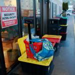 At FUSIONs temporary severe weather shelter, they balance safety, cleanliness and respect for peoples belongings by keeping them in totes outside. Photo by Keelin Everly-Lang / the Mirror