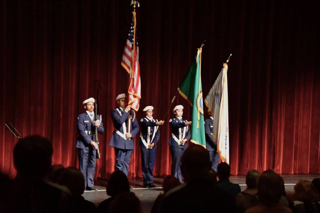 The Todd Beamer Air Force Junior ROTC at the mayors State of the City address Feb. 13. Photo by Bruce Honda.