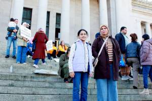 Alyaa Shamkhi volunteers at multiple organizations in Kent where she lives, including the New Americans Alliance for Policy and Research and Mujer al Volante in Federal Way. She attended the event at the Capitol with her daughter Feb. 27 in Olympia. Photo by Keelin Everly-Lang / the Mirror