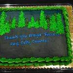 The chocolate cake depicts the Steel Lake lagoon at night…