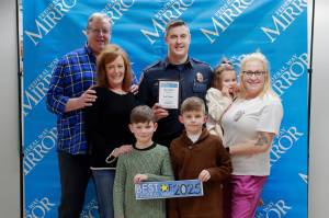 South King Fire Capt. Brad Chaney and his family celebrated his award for best firefighter at the Best of Federal Way event March 12. Photo by Keelin Everly-Lang / the Mirror