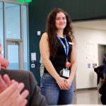 Jazmin Griffin, School Outreach Coordinator at Evergreen Middle School, gets a round of applause at the event held there on March 7. Photo by Keelin Everly-Lang / the Mirror