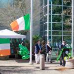 Mayor Jim Ferrell and Craig Patrick stand under the flag before it is raised as Rich Finn of the Vox Hibernaiae (Voice of the Irish) speaks. Photo by Keelin Everly-Lang / the Mirror