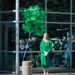 Caron McMahon spoke at the Federal Way Irish flag raising in her capacity as the President of the Seattle Irish Heritage Club. Photo by Keelin Everly-Lang / the Mirror