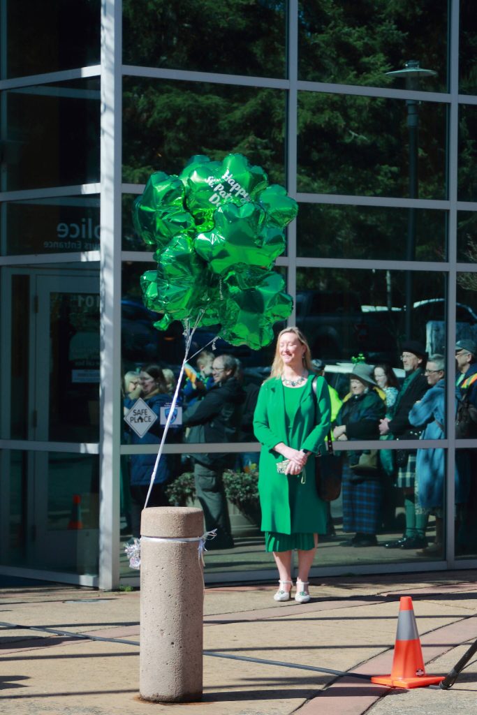 Caron McMahon spoke at the Federal Way Irish flag raising in her capacity as the President of the Seattle Irish Heritage Club. Photo by Keelin Everly-Lang / the Mirror
