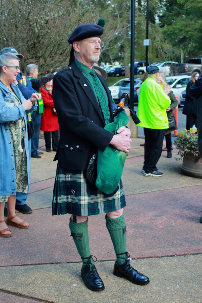 Steve Groom is the finance director for the city of Federal Way but served the city in another capacity on St. Patricks Day with his bagpipes. Photo by Keelin Everly-Lang/the Mirror