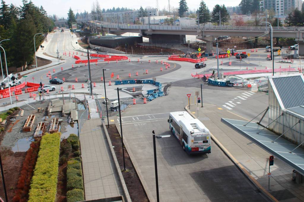 A new roundabout is now in use to help traffic flow smoothly at this busy transit hub between 23rd Avenue South, South 317th Street and South 319th Street. Photo by Keelin Everly-Lang / the Mirror