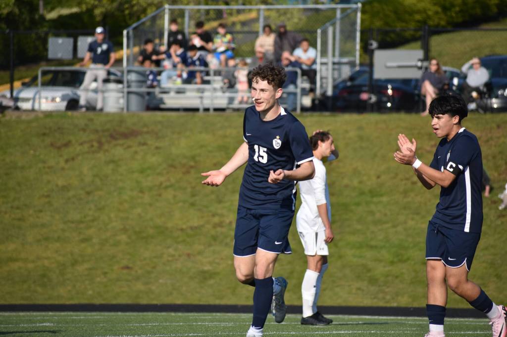 After having a bloody nose, Titan junior Bogdan Gozhiy scores a goal. Ben Ray / The Mirror